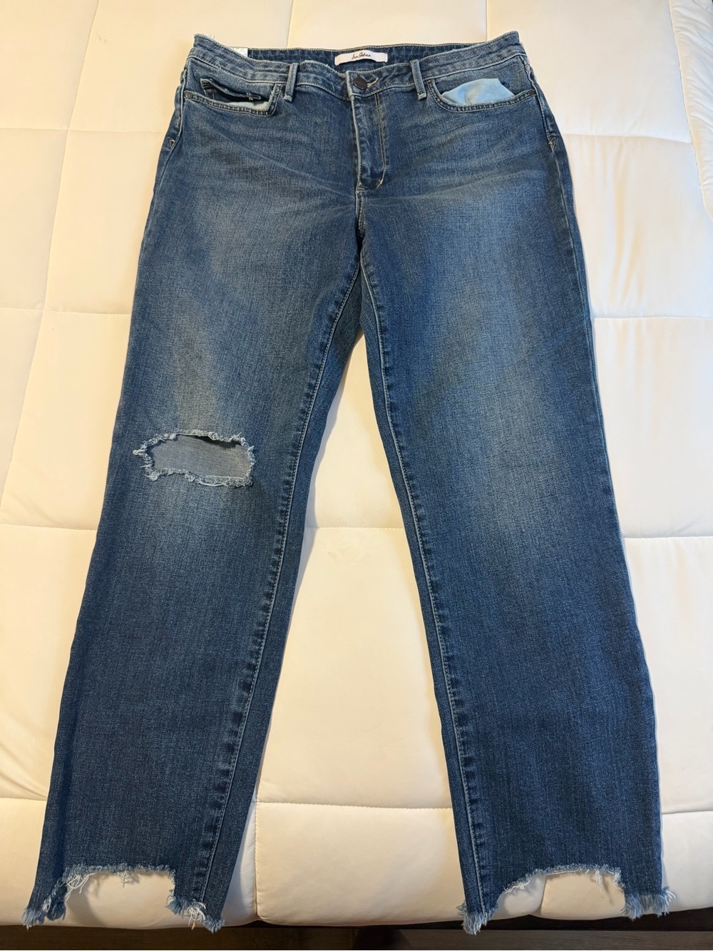 Sam Edelman Straight-Leg Mid-Blue Distressed Jeans